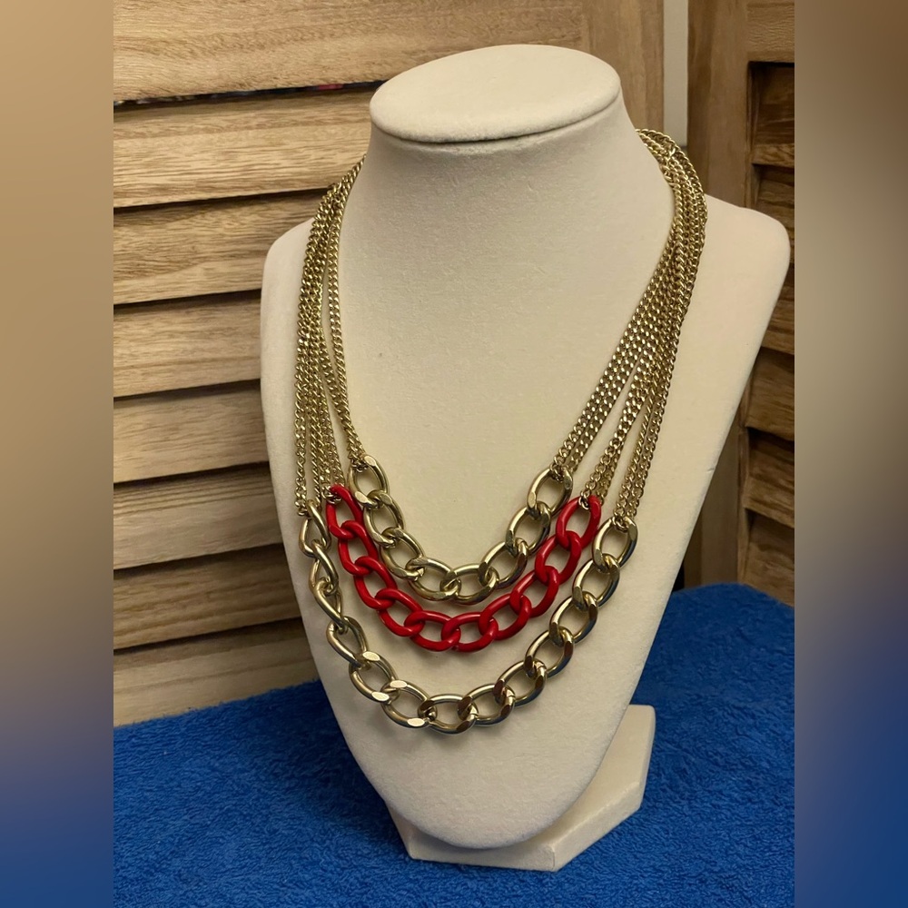 Gold and Red Chain Necklace